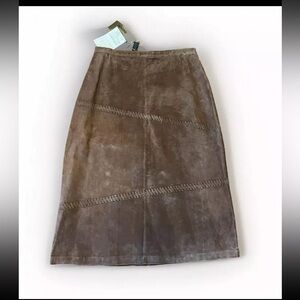 Dialogue QVC 100% Suede Leather Maxi Skirt Brown Cowgirl Western Plus Sz 20W NWT